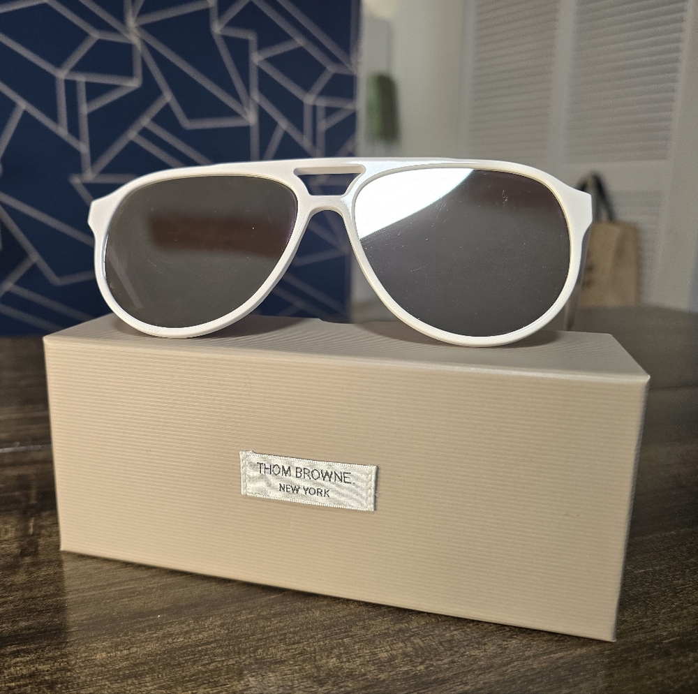 SoLD-- Thom Browne White Aviator Sunglasses with reflective Lenses